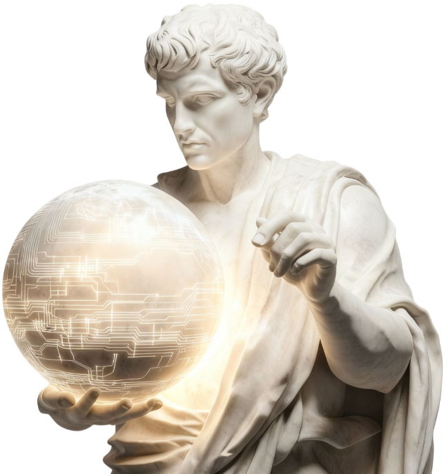 AI-powered enterprise transformation visualization showing digital network connections and data analytics